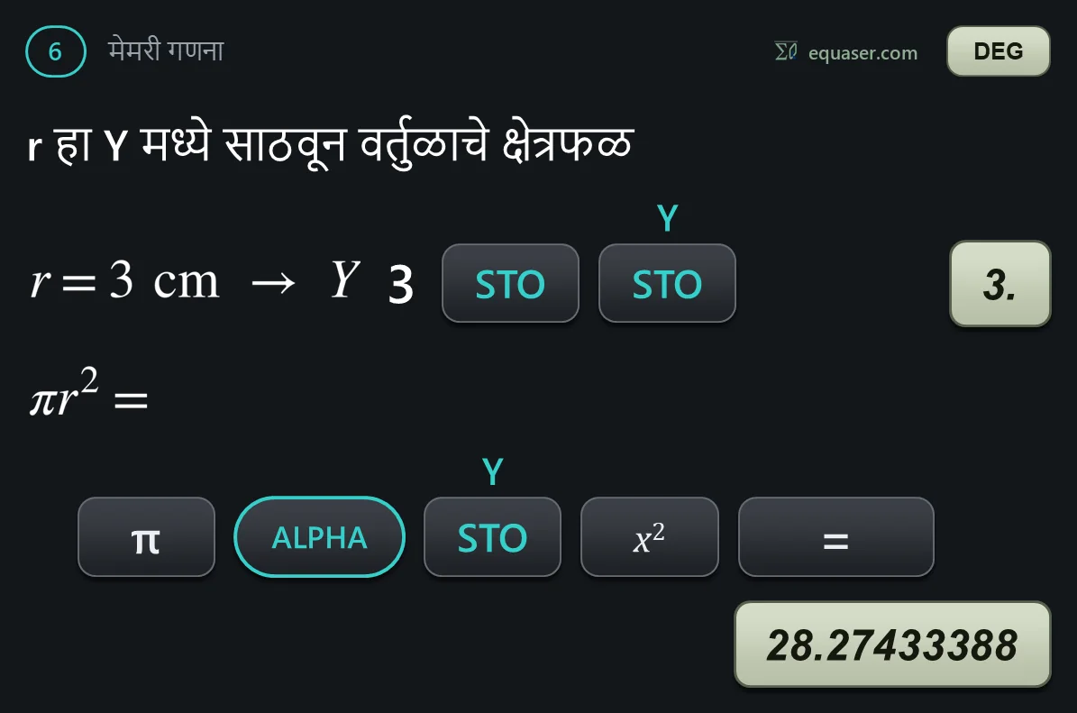 r हा Y मध्ये साठवून वर्तुळाचे क्षेत्रफळ
