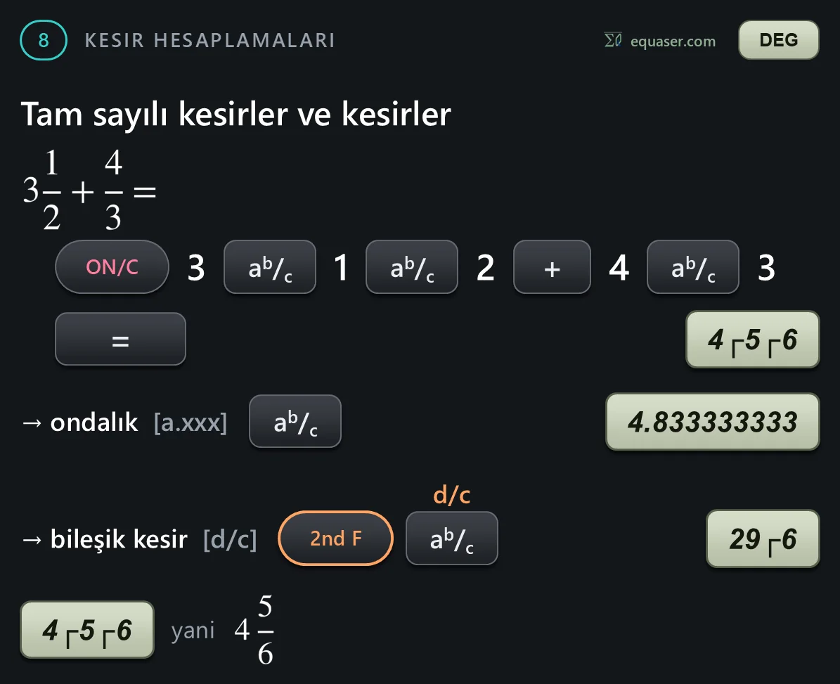 Tam sayılı kesirler ve kesirler