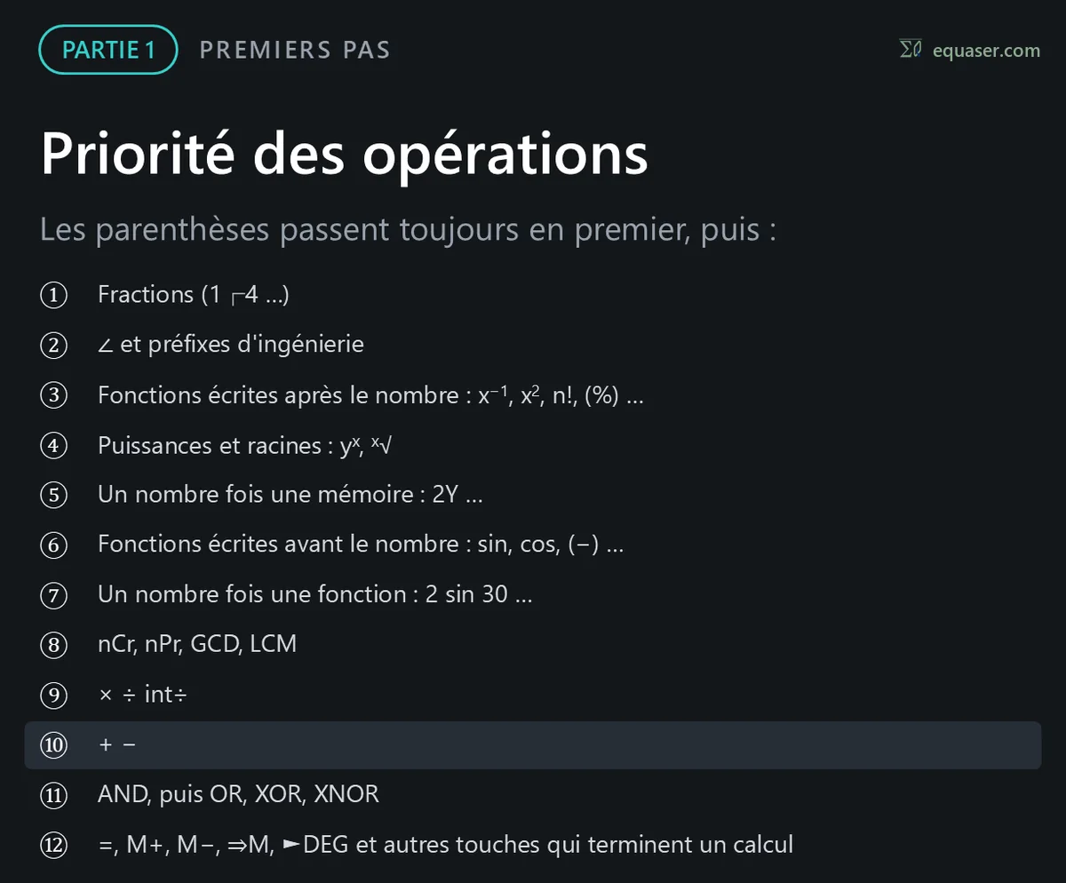 Priorité des opérations