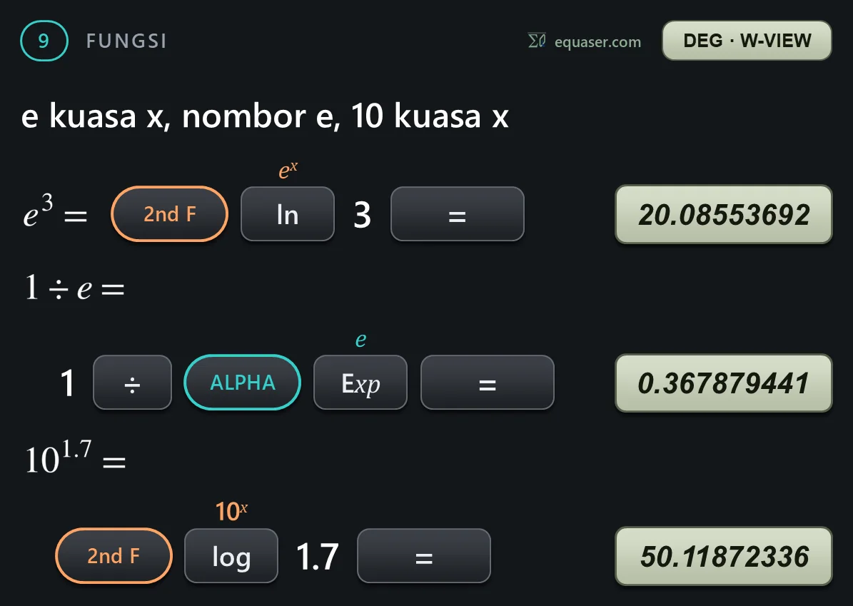 e kuasa x, nombor e, 10 kuasa x